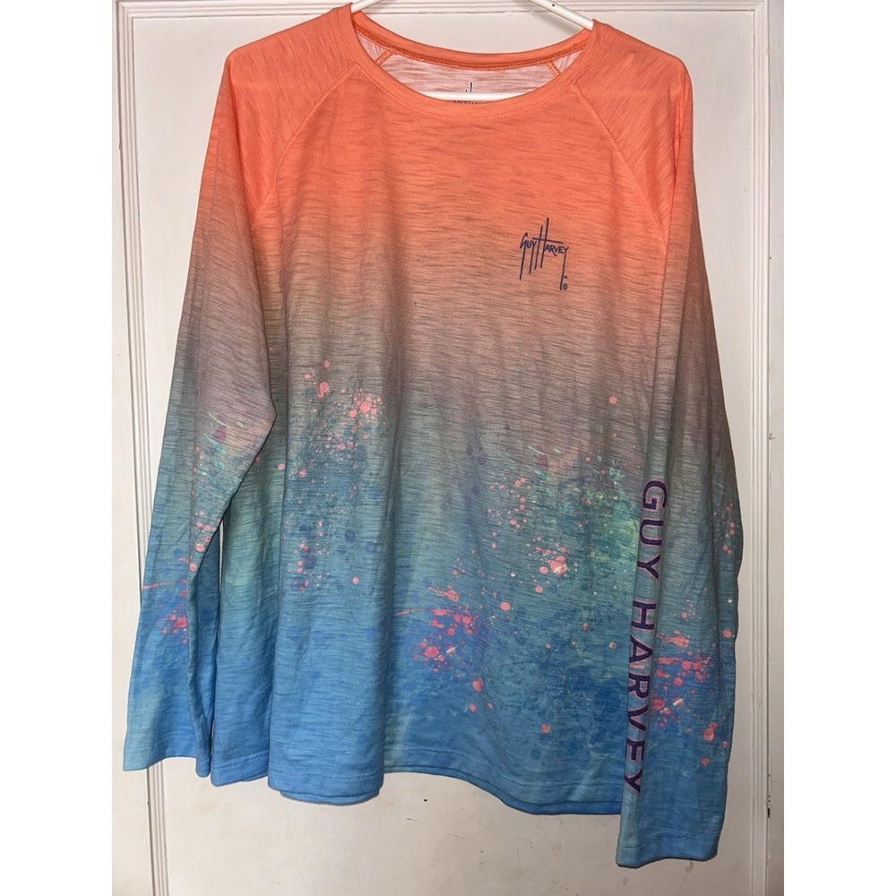 Guy Harvey XXL Long Sleeve Fishing Shirt Dolphin Hibiscus Performance UV